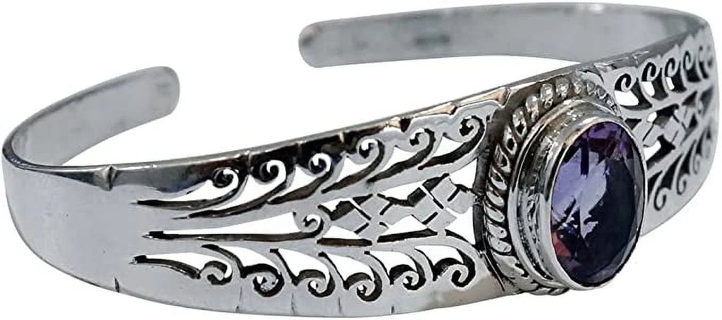 Men Fashion Adjustable Gifts Bracelets, Purple Bracelet for Jewelry 925 Designer Amethyst Genuine Gemstone for Cuff Silver Handmade Women, Sterling Genuine