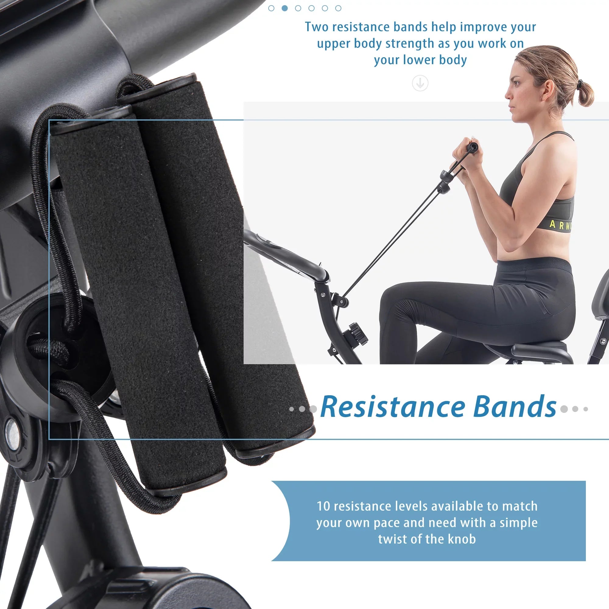 Recumbent Exercise Arm Resistance, Bands Folding Bike, Fitness Adjustable and and with Backrest Upright X-Bike 10-Level