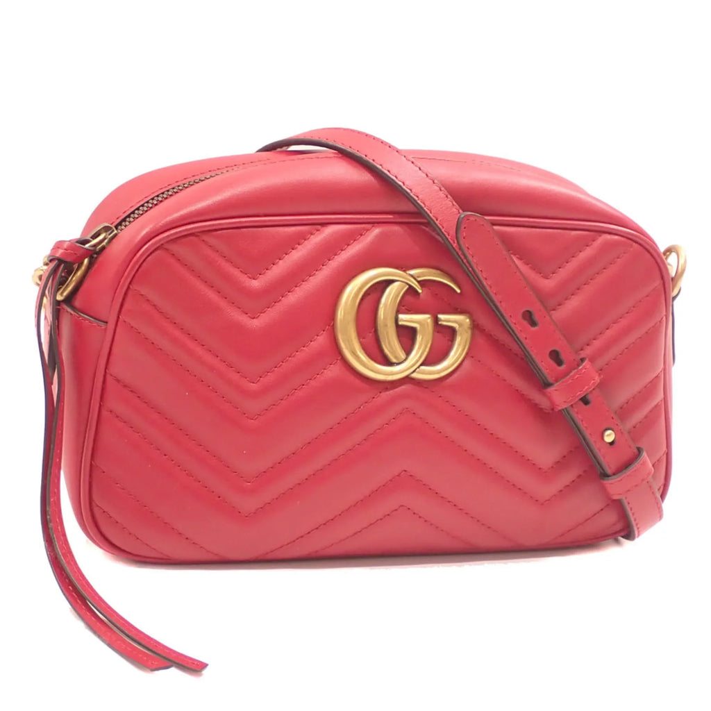 Bag 447632 Leather Gucci GG Shoulder (Good) Marmont Small Pre-Owned Red Women's Quilted