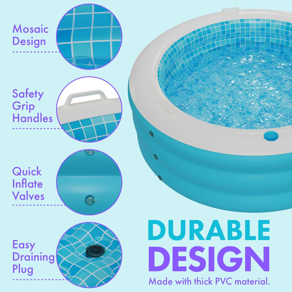 Inflatable Handle Round Up Pool Perfect - for Pool Kid Kiddie Bars Ages Drain 4 Swimming Grip Large Floor Padded Blow and 60"x22" Kids Round Adults 6 with and with 8+ 7 5