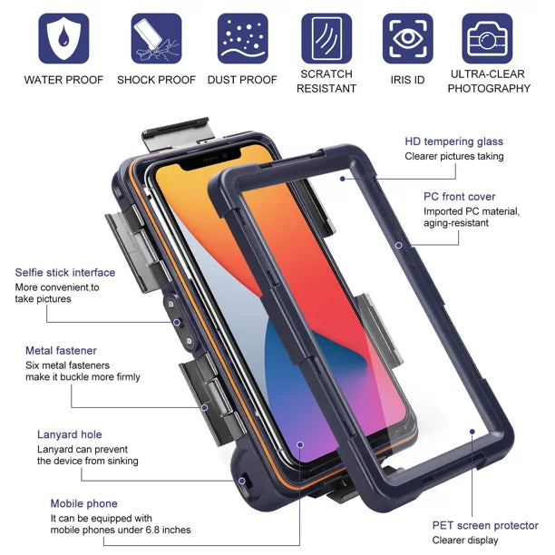 Professional to Up Video for with 6.9 Diving Housing Cobalt Lanyard Swimming Case Waterproof Surfing Snorkeling 50 And LCD all Inch Phones Photo [15m/50ft] UrbanX Archos Underwater Protective