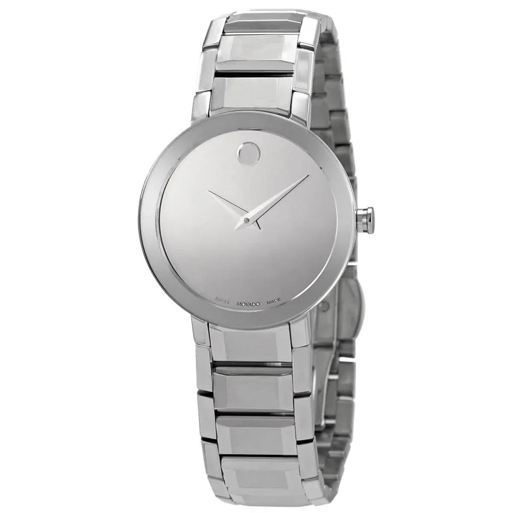 Ladies Dial Mirror Watch Silver Sapphire Movado Quartz 0607547