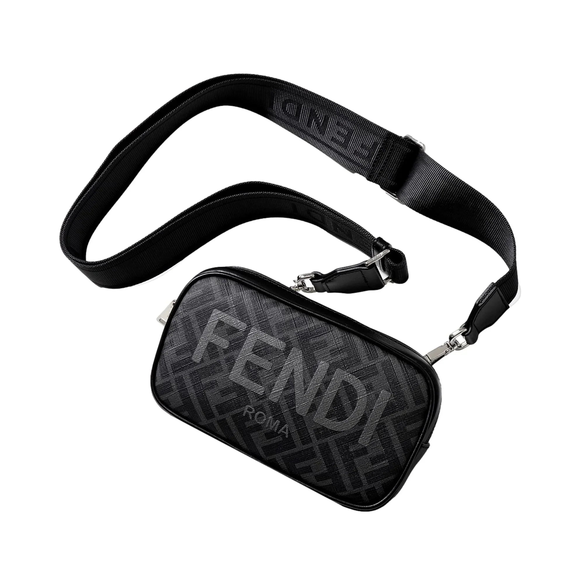 Crossbody Fendi Bag Camera Roma Zucca Black Mini Canvas