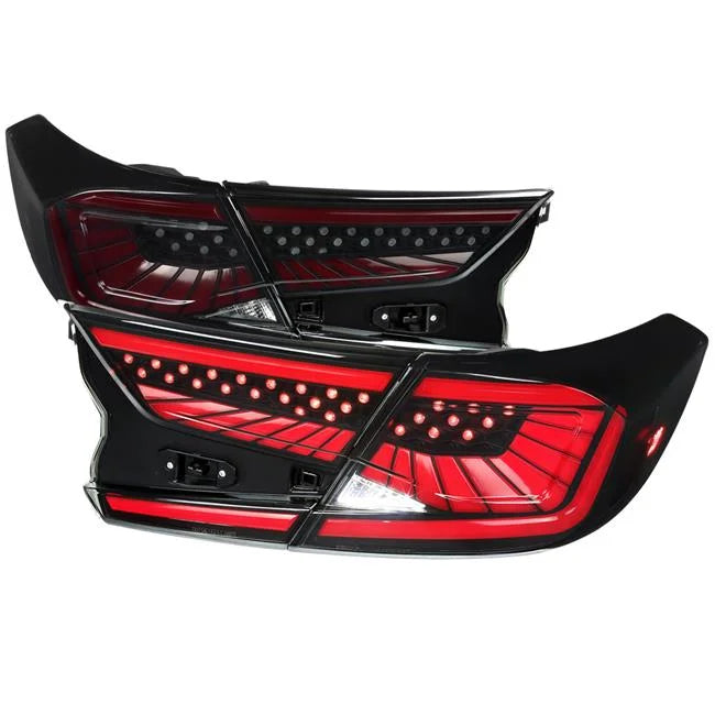 Left Tail Compatible Dynamic Accord Red Light Lights Right Tuning + 2018-2022 Sedan Housing Bar 4Dr with with Pair Lens Black Honda Assembly Spec-D Sequential LED Smoke