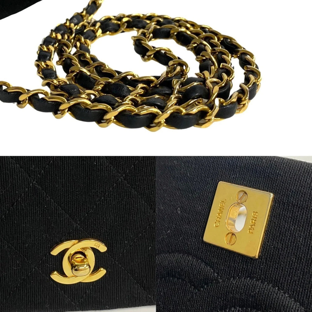 Chain Pre-Owned Flap 73960 Bag Matelasse Full Black CHANEL Lambskin Turnlock Cotton Shoulder (Good)