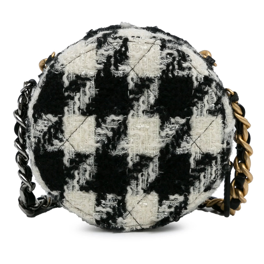 Lambskin Unisex Chanel and 19 Tweed (Good) Pre-Owned Crossbody with Coin Authenticated Clutch Chain Purse Black Bag Fabric Round