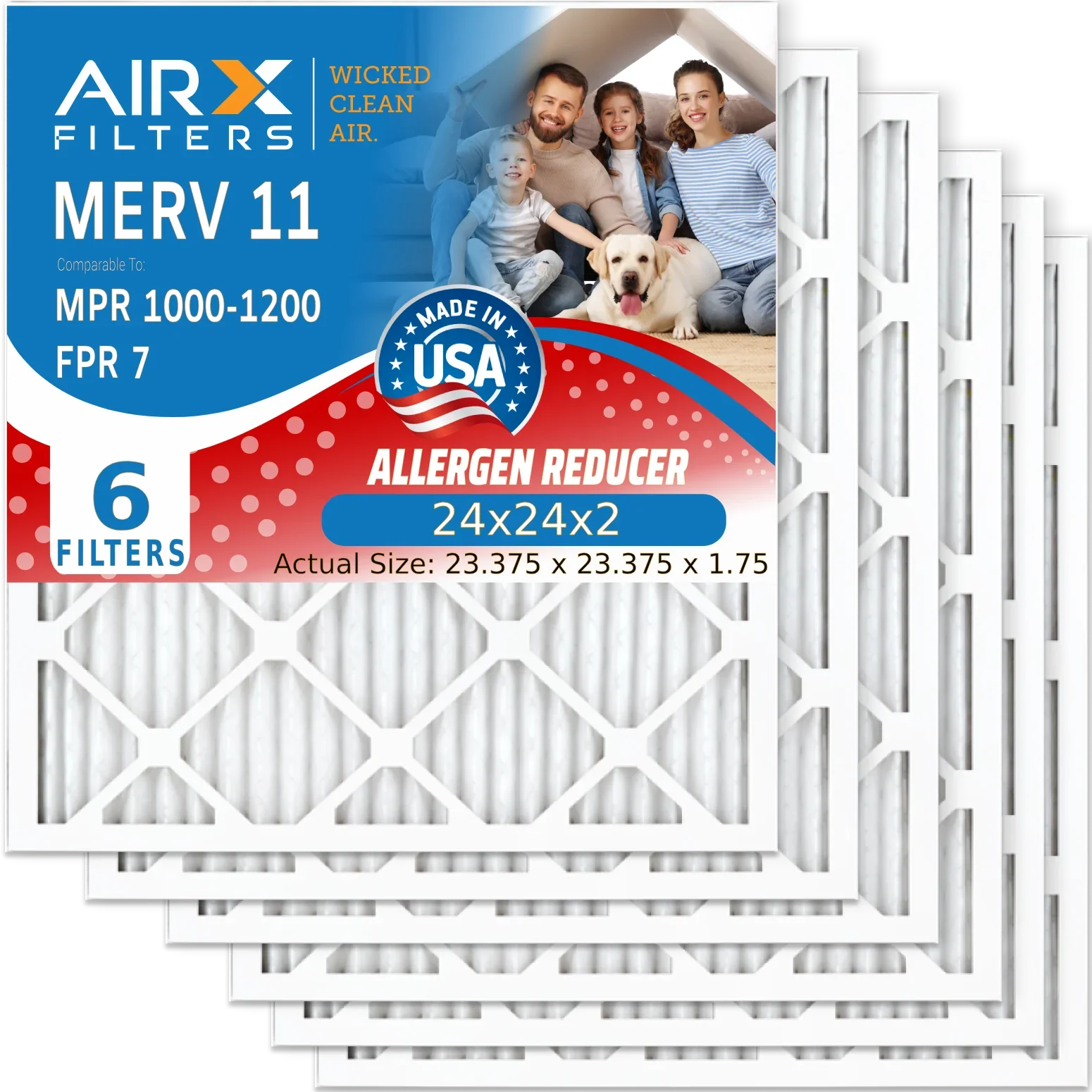 by 7 MPR Premium & WICKED 11 MERV USA Furnace Pack MPR 1200 6 HVAC Conditioner Air 24x24x2 AIRX Filters Comparable Pleated Made CLEAN Electrostatic to 1000, FILTERS Air FPR AIR. 24x24x2 Filter Filter