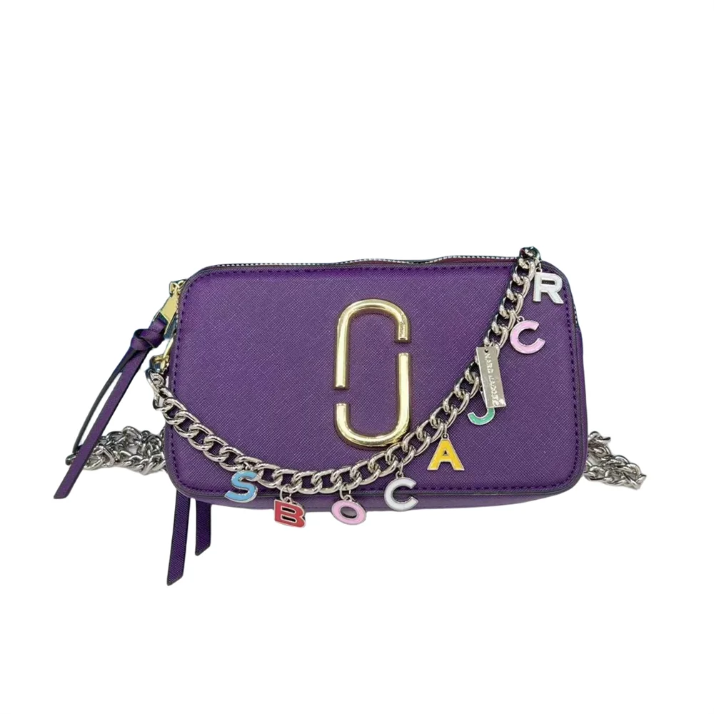 body Leather Strap Logo Cross Purple Chain with Bag Snapshot Women's