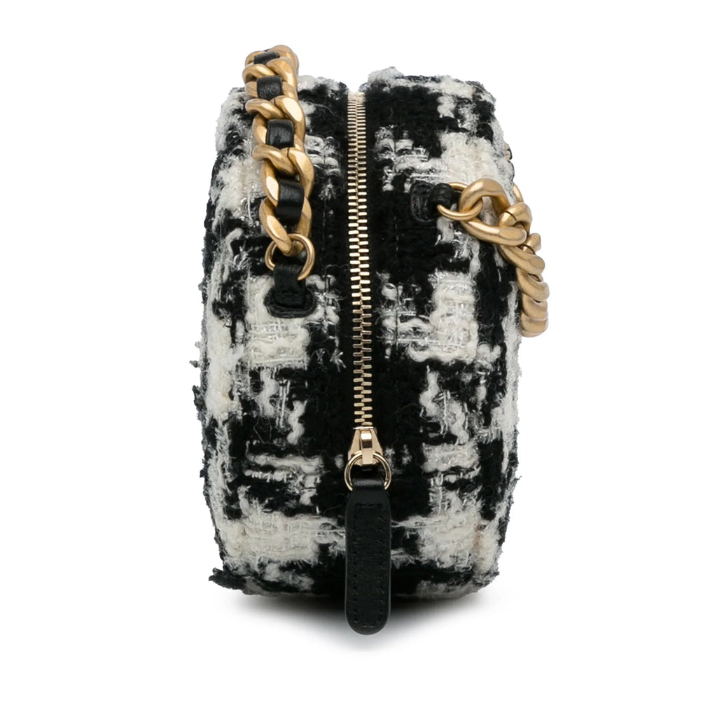 Lambskin Unisex Chanel and 19 Tweed (Good) Pre-Owned Crossbody with Coin Authenticated Clutch Chain Purse Black Bag Fabric Round