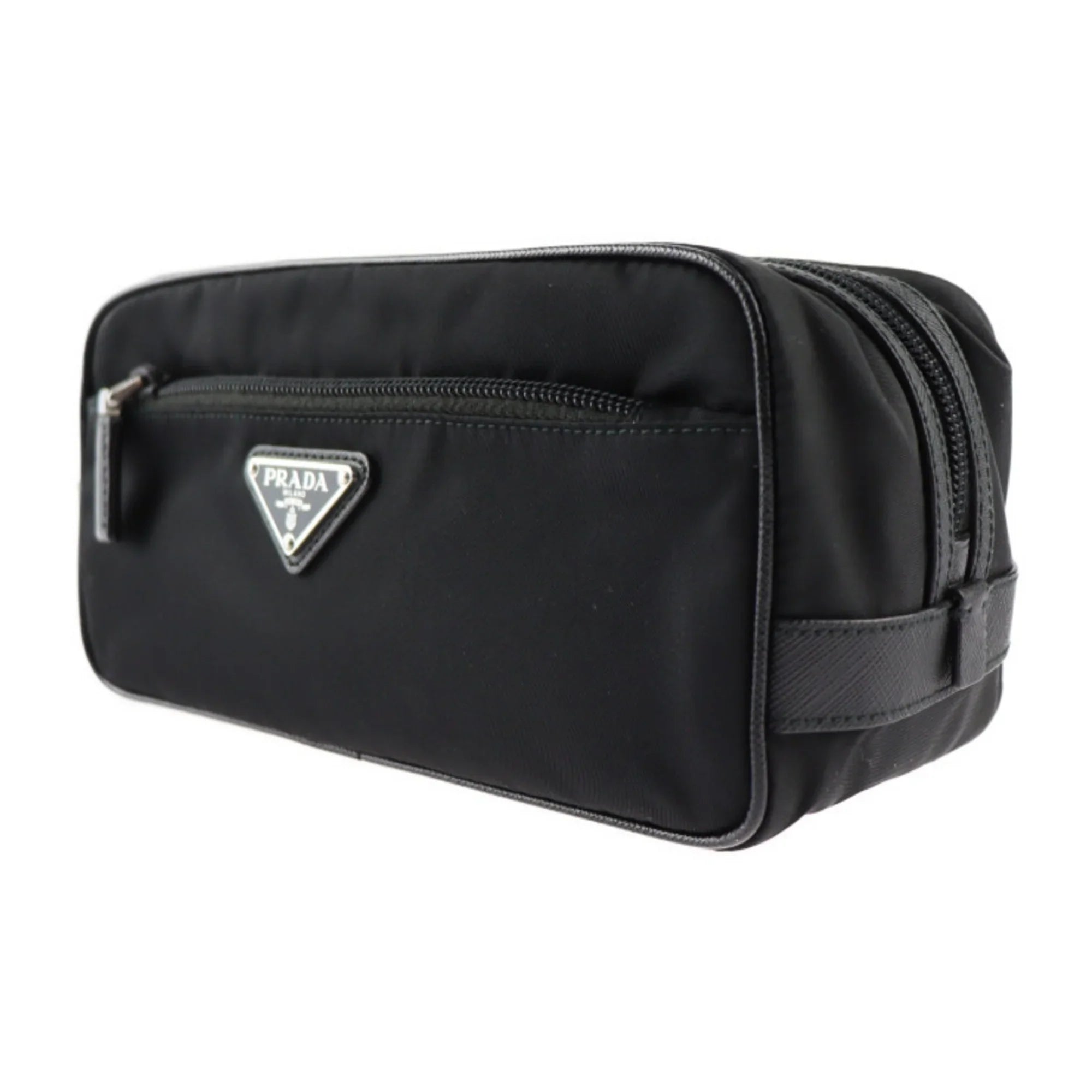 black (Good) handbag nylon PRADA Prada triangle bag hardware 2NA819 second Pre-Owned leather silver clutch logo