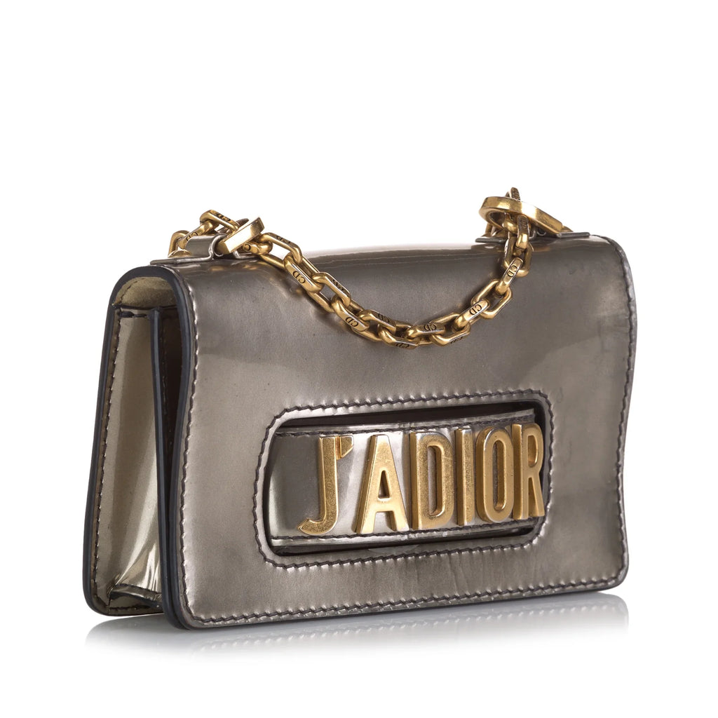 Leather Chain Gray JaDior Mini Pre-Owned Shoulder Flap Calf Bag (Good) Unisex Authenticated Dior
