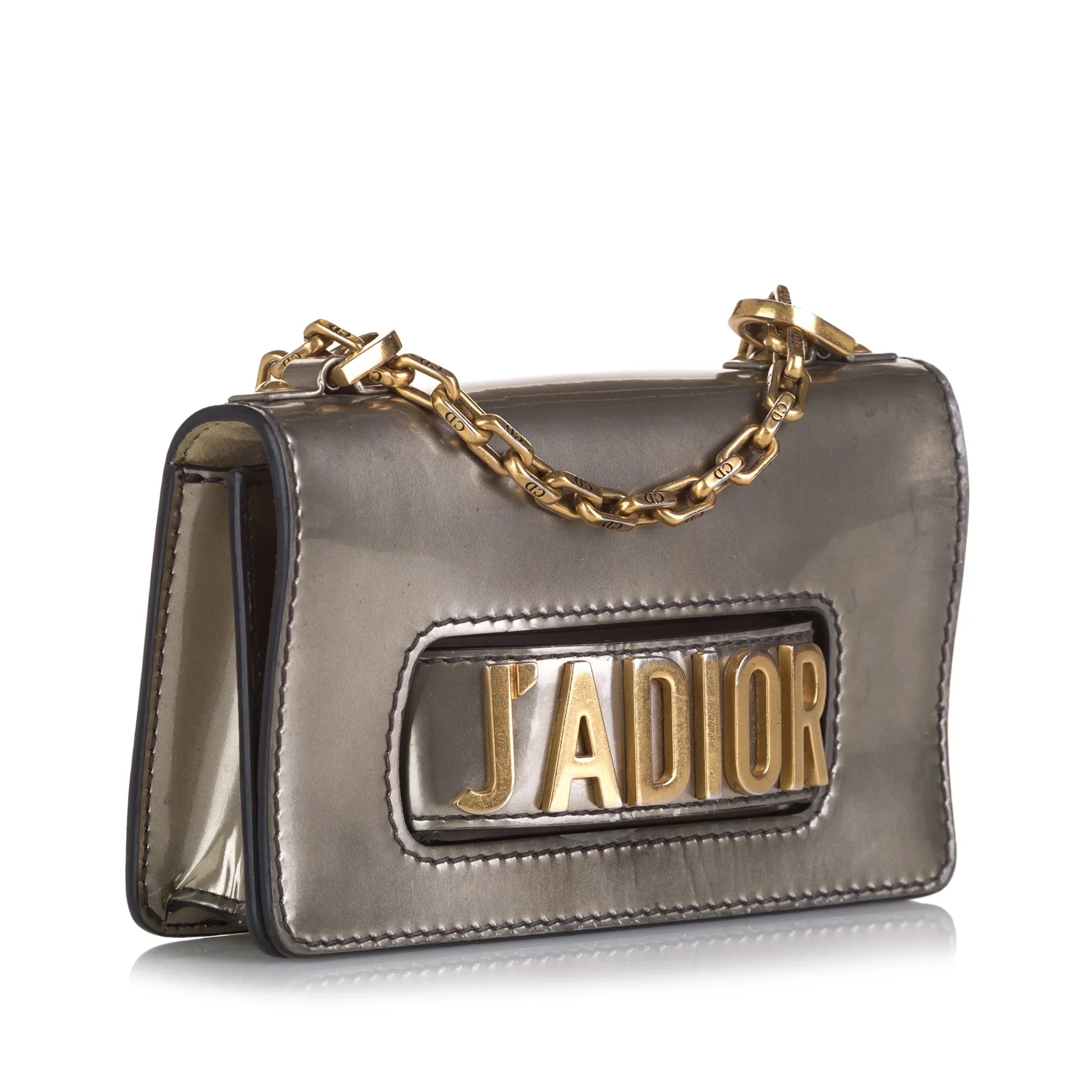 Leather Chain Gray JaDior Mini Pre-Owned Shoulder Flap Calf Bag (Good) Unisex Authenticated Dior