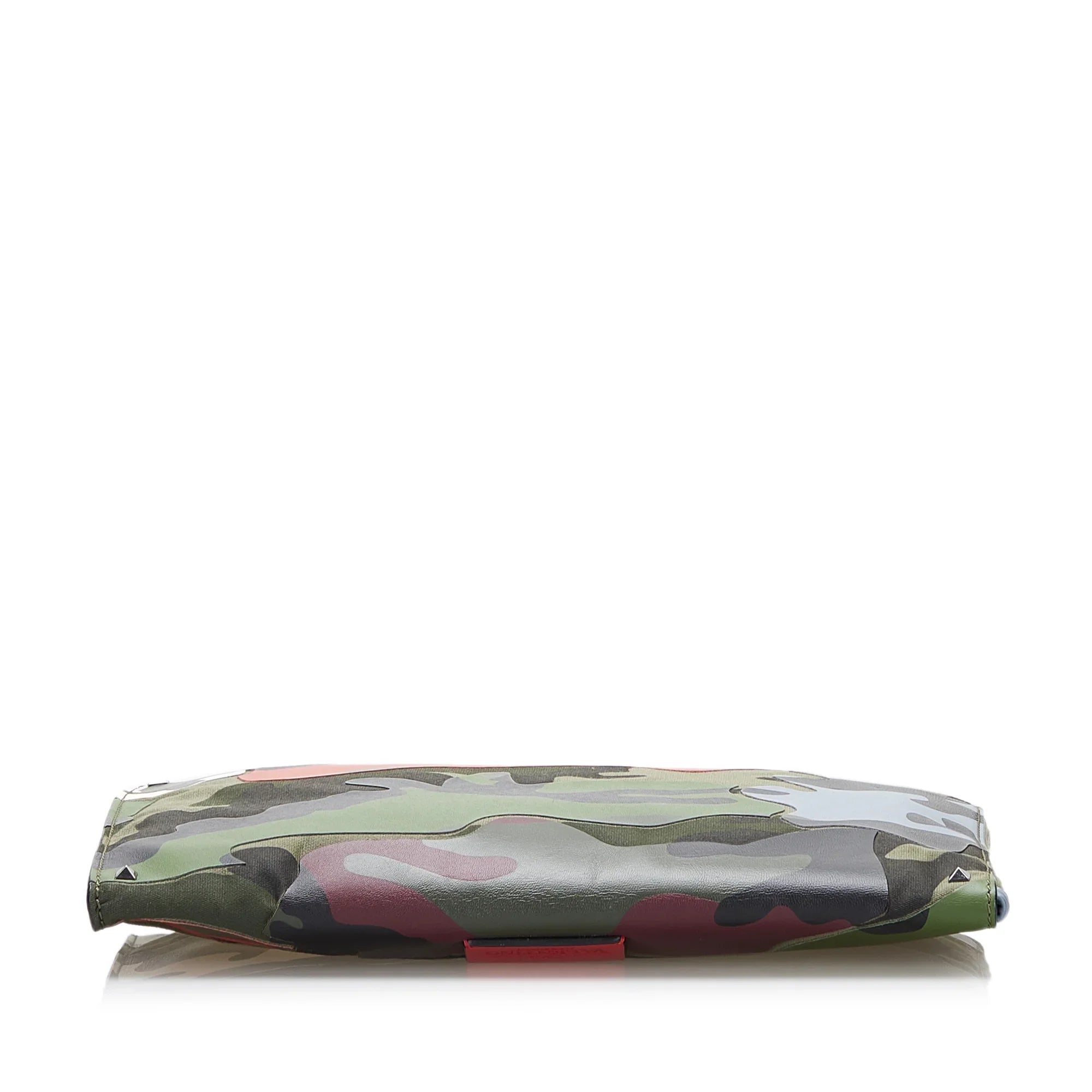 Bag Green Pre-Owned Canvas Leather (Good) Authenticated Valentino Camouflage Unisex Clutch WristletBag Fabric and