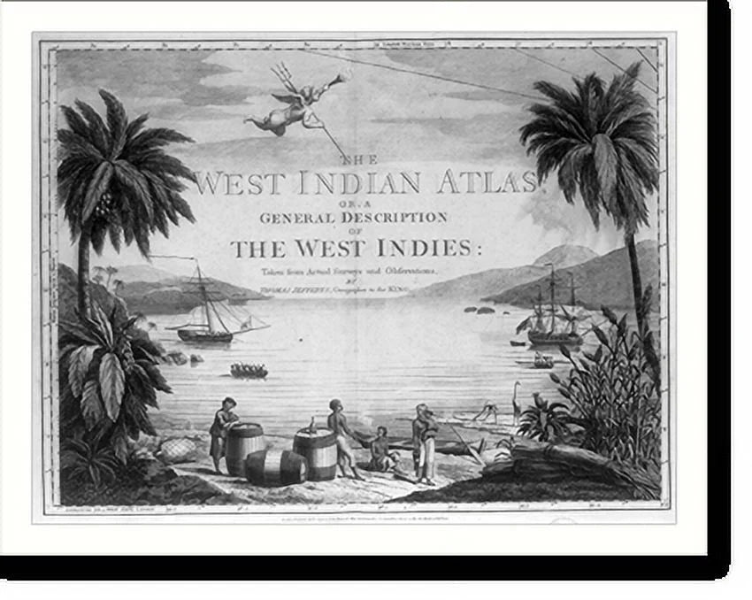 Print, the ships two sailor Natives harbor], with Framed beach and and in showing large British on [A West scene the a in Indies Historic 17-7/8" 21-7/8" casks, the x three