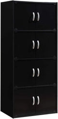 Door HID44 Floor Storage Black 8 Cabinet Modern Shelf 4 Duty Installation Mount with Bookcase Hardware, Wooden Multipurpose Heavy