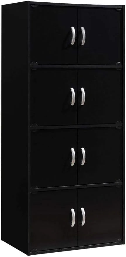 Door HID44 Floor Storage Black 8 Cabinet Modern Shelf 4 Duty Installation Mount with Bookcase Hardware, Wooden Multipurpose Heavy