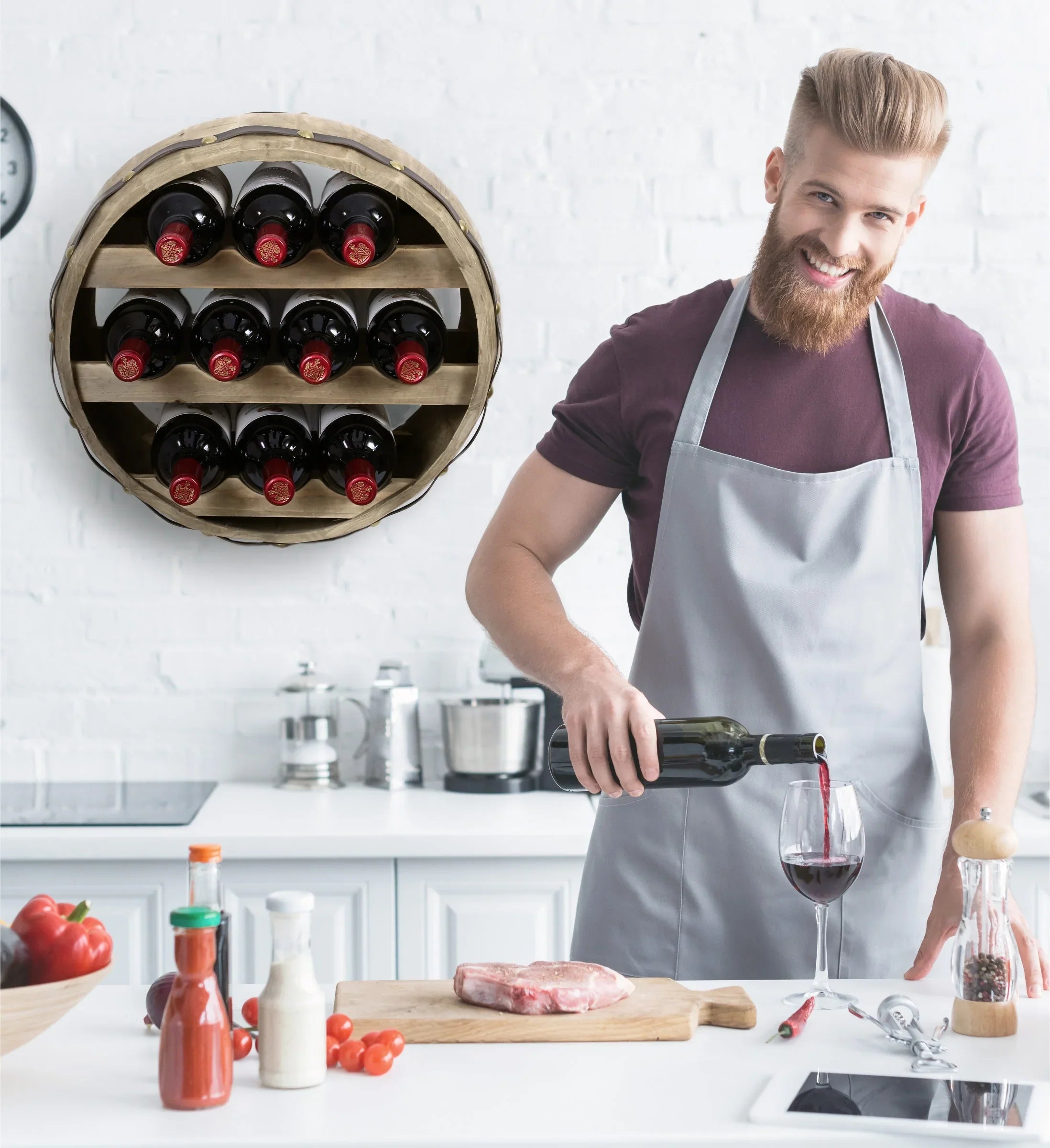 Natural Global Mounted Barrell Wine Wall Wood Cota Rack