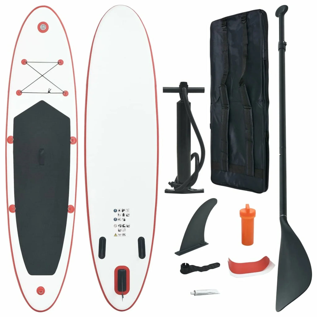 Set Surfboard Board Red Inflatable Paddle and White Andoer