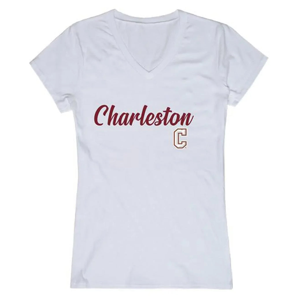 Extra Large Script - White Charleston of College Womens T-Shirt,