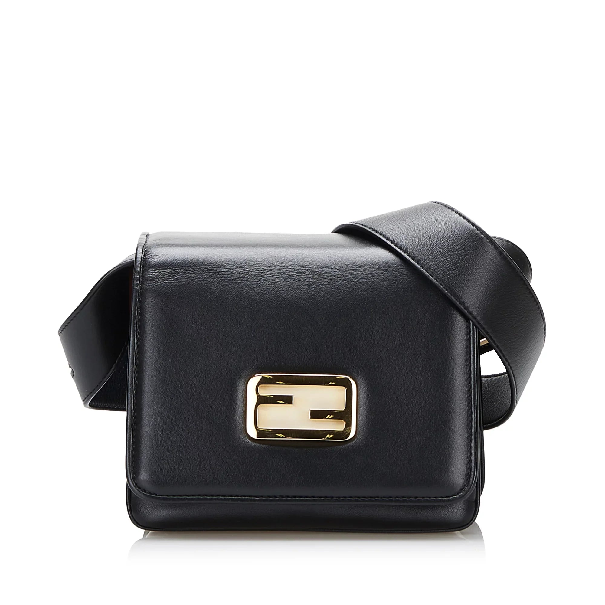 Leather ID Authenticated Pre-Owned Calf Crossbody Bag Unisex Black (Good) Small Fendi