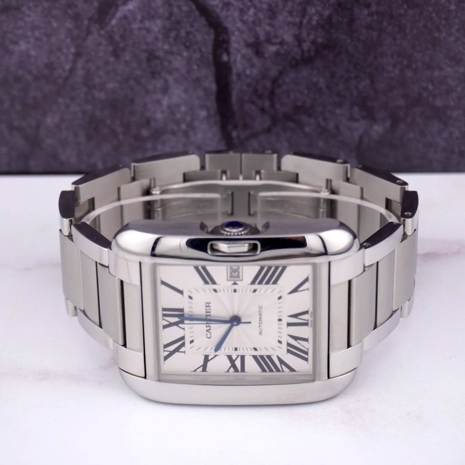 Anglaise Tank Mens 37mm Silver 49mm Cartier Watch by Steel Stainless 3507 Dial