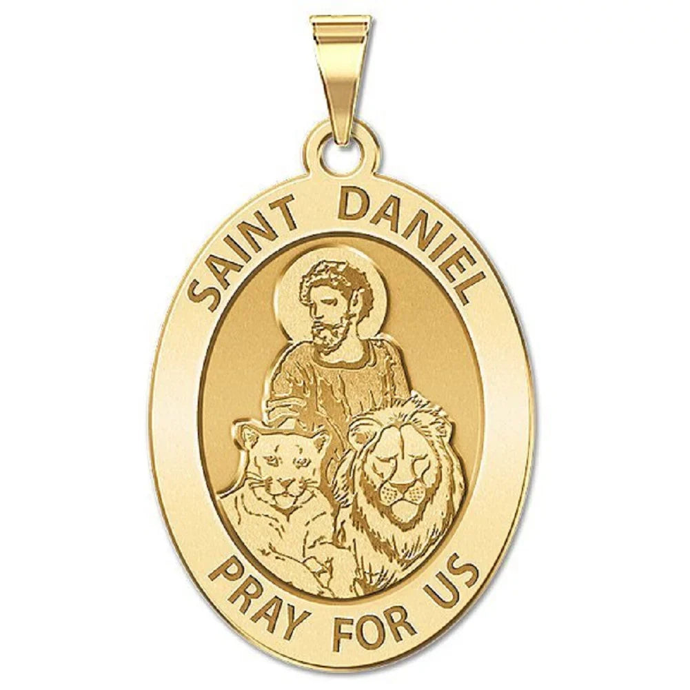 Gold Medal Yellow Pendants Picturesongold.Com Oval Necklace Adult-2/3x3/4 Saint Daniel Religious 14K
