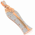 Diamonds Pharaoh 3.25'' XL King Real 10K Tut Silver Egyptian Sterling Lab Gold Rose Charm Pendant On Mummy