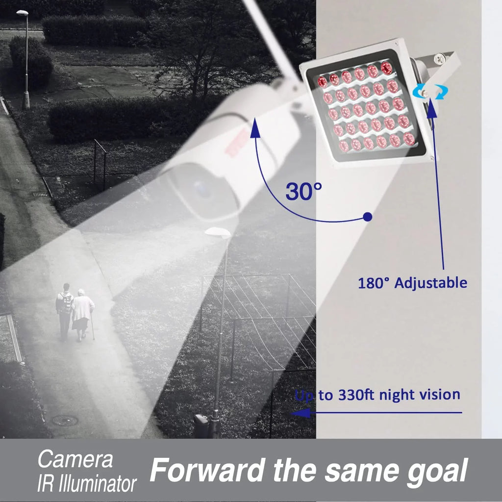 Metal Long Light 25000 for 850nm,IR up Security to 2PCS Auto ON/Off, Camera, Range to Waterproof, Hours IR time Life up 330ft/100m,30-LEDs Long Housing, Illuminator Infrared