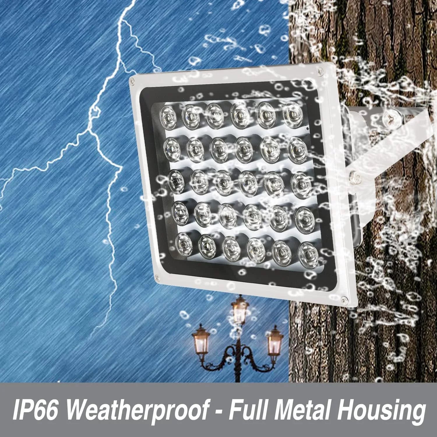 Metal Long Light 25000 for 850nm,IR up Security to 2PCS Auto ON/Off, Camera, Range to Waterproof, Hours IR time Life up 330ft/100m,30-LEDs Long Housing, Illuminator Infrared