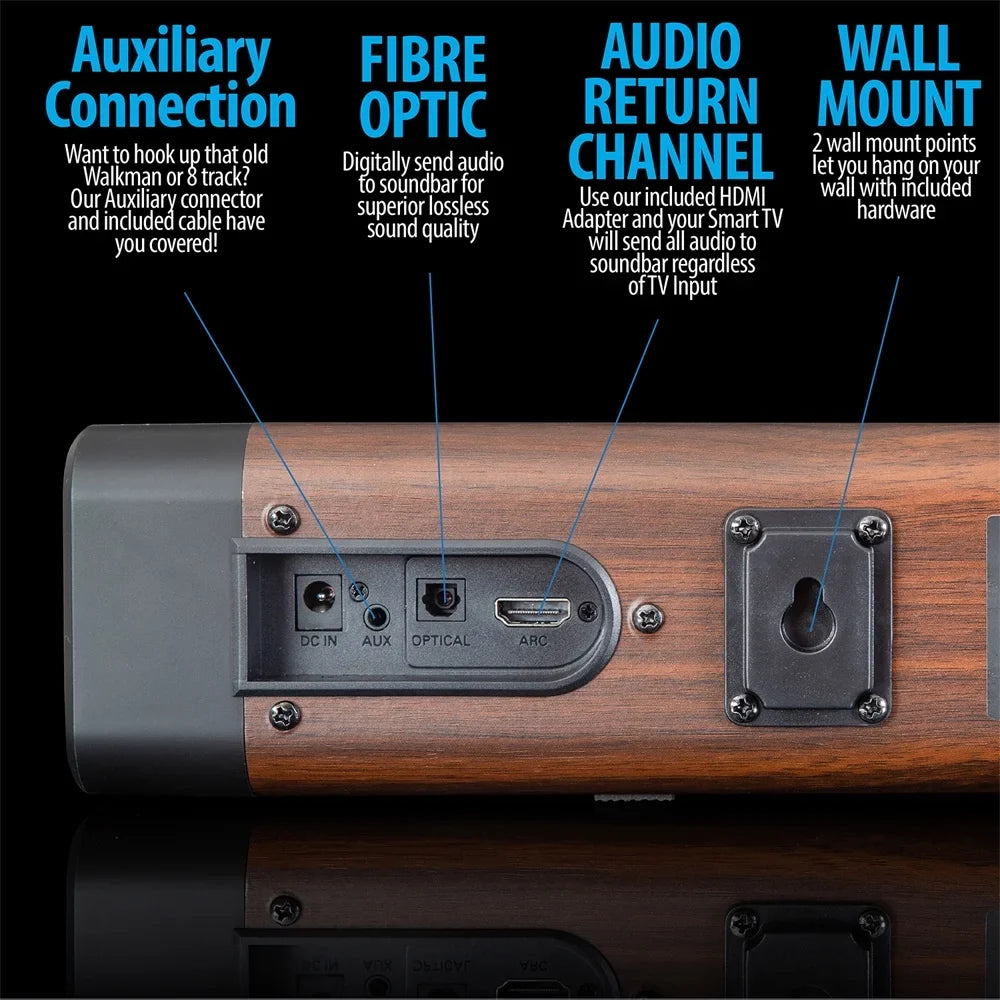 Deco SB200WOD Year Soundbar 60W 1 and Warranty Drivers 2.5" Extended Gear Dual 2.0 with Built-in Channel Four with Bundle Subwoofers