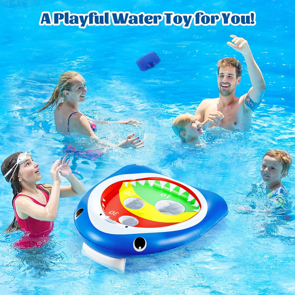 Pool Toy Kids Carnival, MoKo Toss Family 8 Shark Ring Games for Party Inflatable Floating Blue Summer Sandbag, Toys Adults Water with