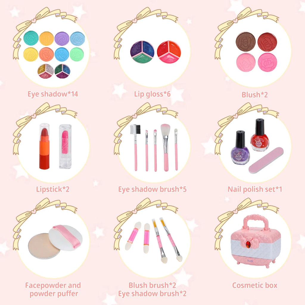 Kit Non-Toxic Washable Little Gift Kids 42 & 3-12 Girl Makeup Makeup Set, Set for Cosmetic, (Pink) & Christmas Pcs Toys Birthday Safe Girl Real Old Year for Kids Toddler Frozen Girl Makeup