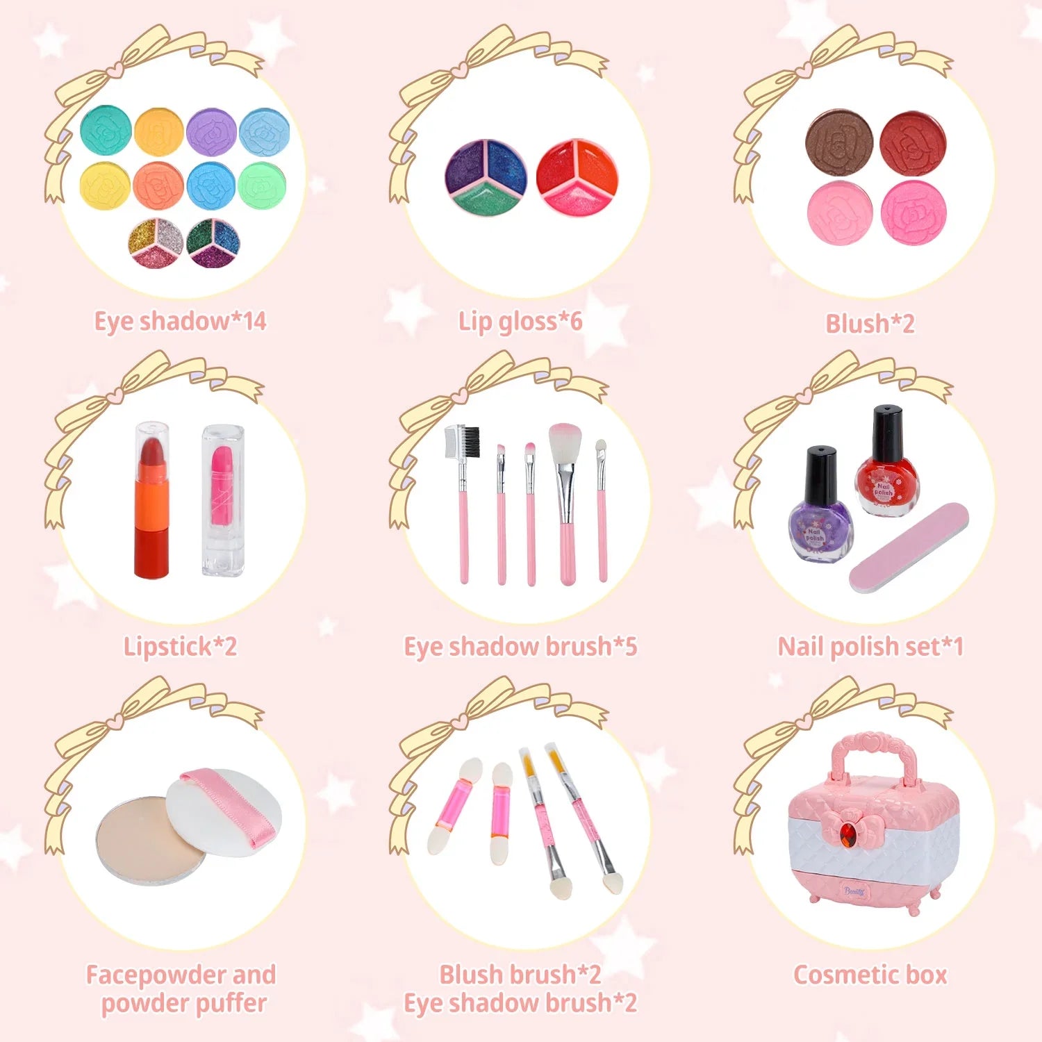Kit Non-Toxic Washable Little Gift Kids 42 & 3-12 Girl Makeup Makeup Set, Set for Cosmetic, (Pink) & Christmas Pcs Toys Birthday Safe Girl Real Old Year for Kids Toddler Frozen Girl Makeup