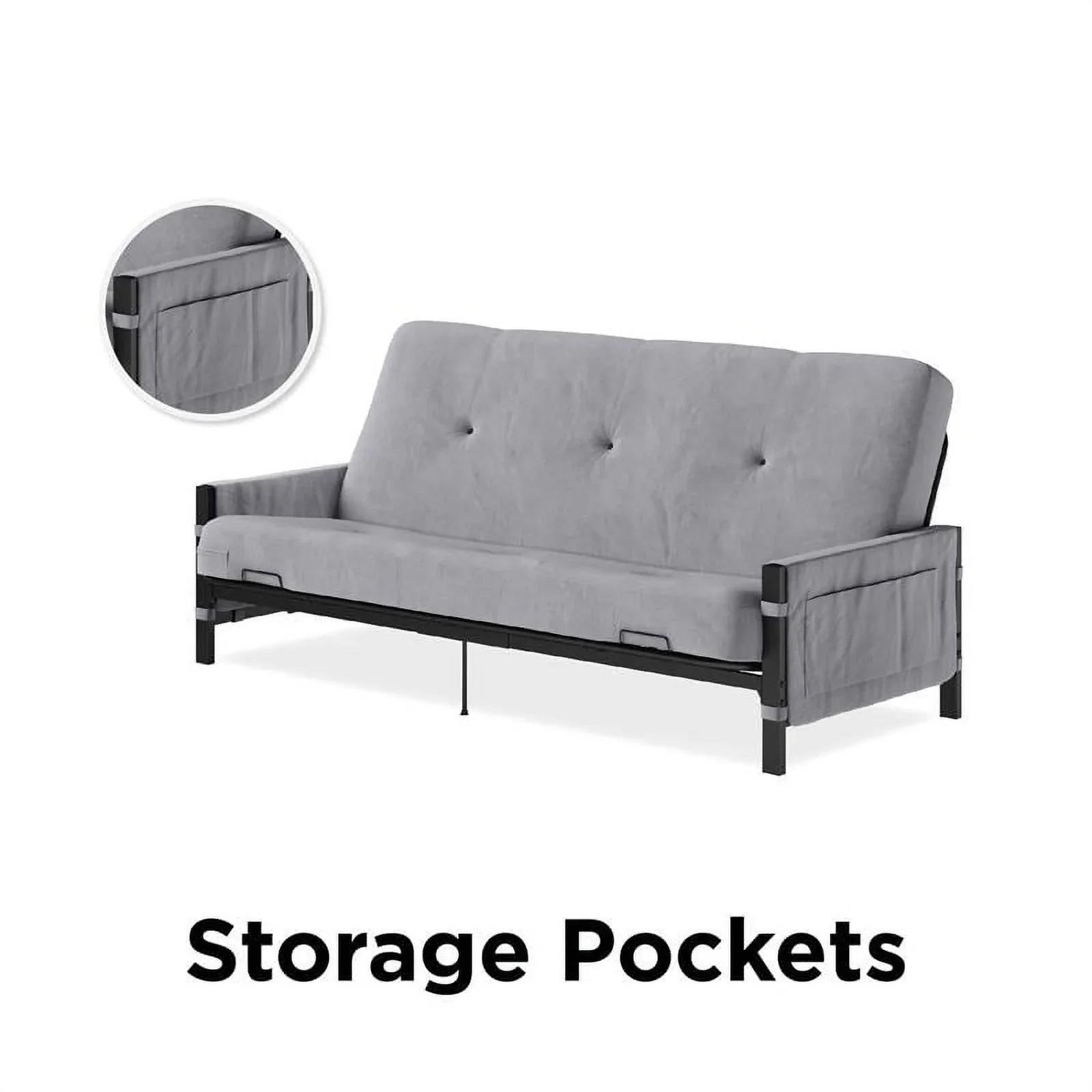Futon Gray DHP Melbourne with Futon Storage Thermobonded in Mattress 6"