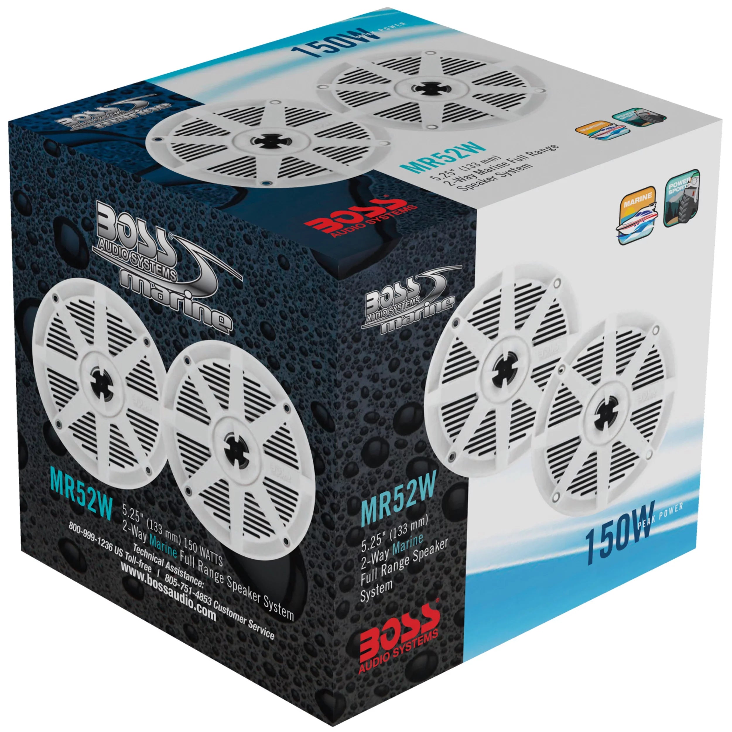 Audio Speakers, Range, Full Systems 150 Marine Watts, MR52W BOSS 2 5.25” Way