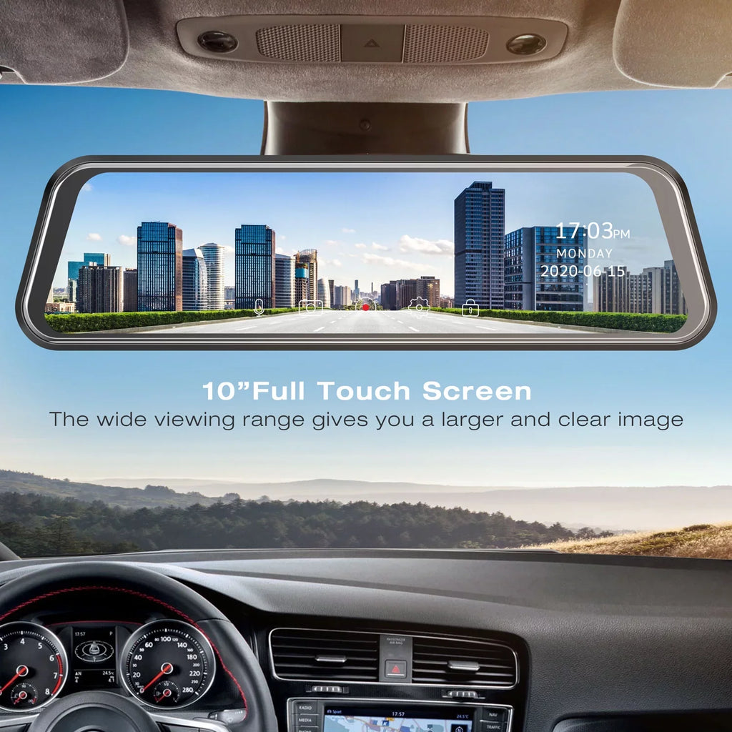 IPS Black Mirror Rear Waterproof Camera Cars 1080P Camera with 10-inch Screen Cam Full for View Mirror Backup Touch Dash