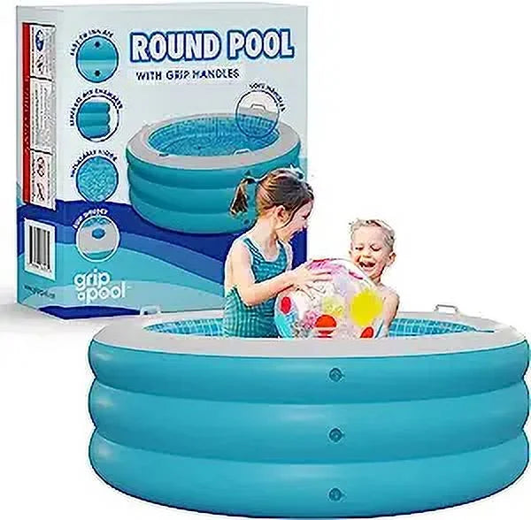Inflatable Handle Round Up Pool Perfect - for Pool Kid Kiddie Bars Ages Drain 4 Swimming Grip Large Floor Padded Blow and 60"x22" Kids Round Adults 6 with and with 8+ 7 5