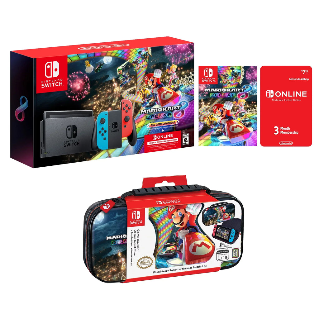 Joy-Con Red Nintendo Blue Console,Super Life Bundle: Super Mario Kart Switch Battery Deluxe 8 and 32GB Deluxe 8 Mario Travel Improved Case and Kart
