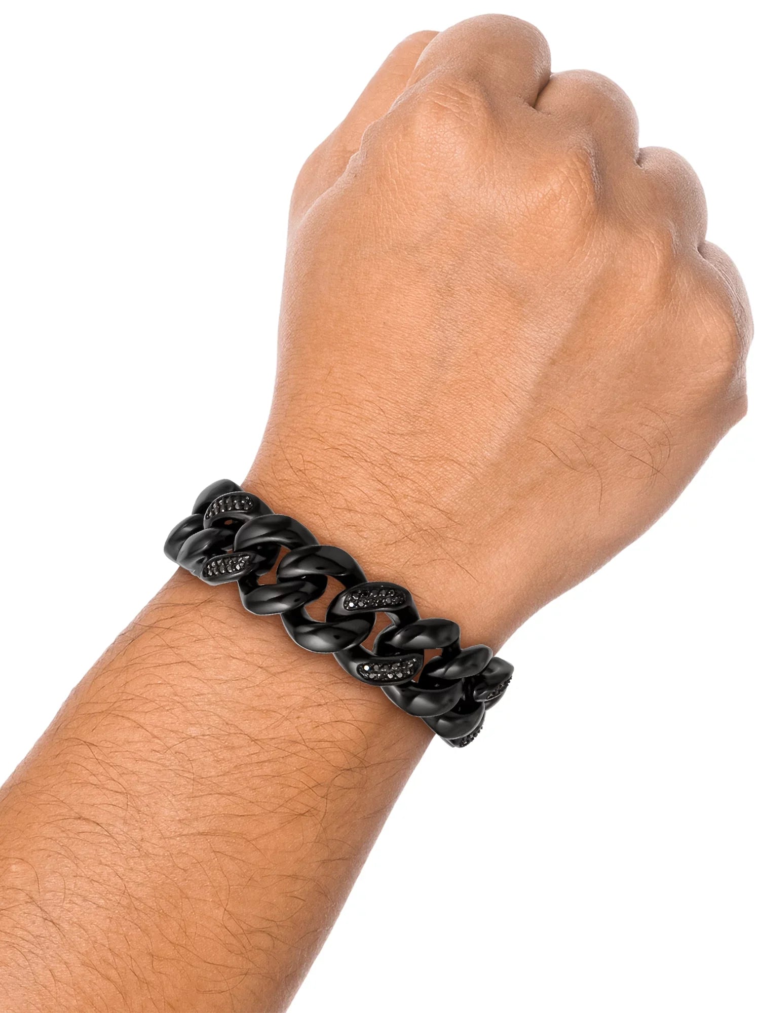 Diamond Men's Shaquille Simulated IP Stainless Steel Black Bracelet Plated O'Neal Curb