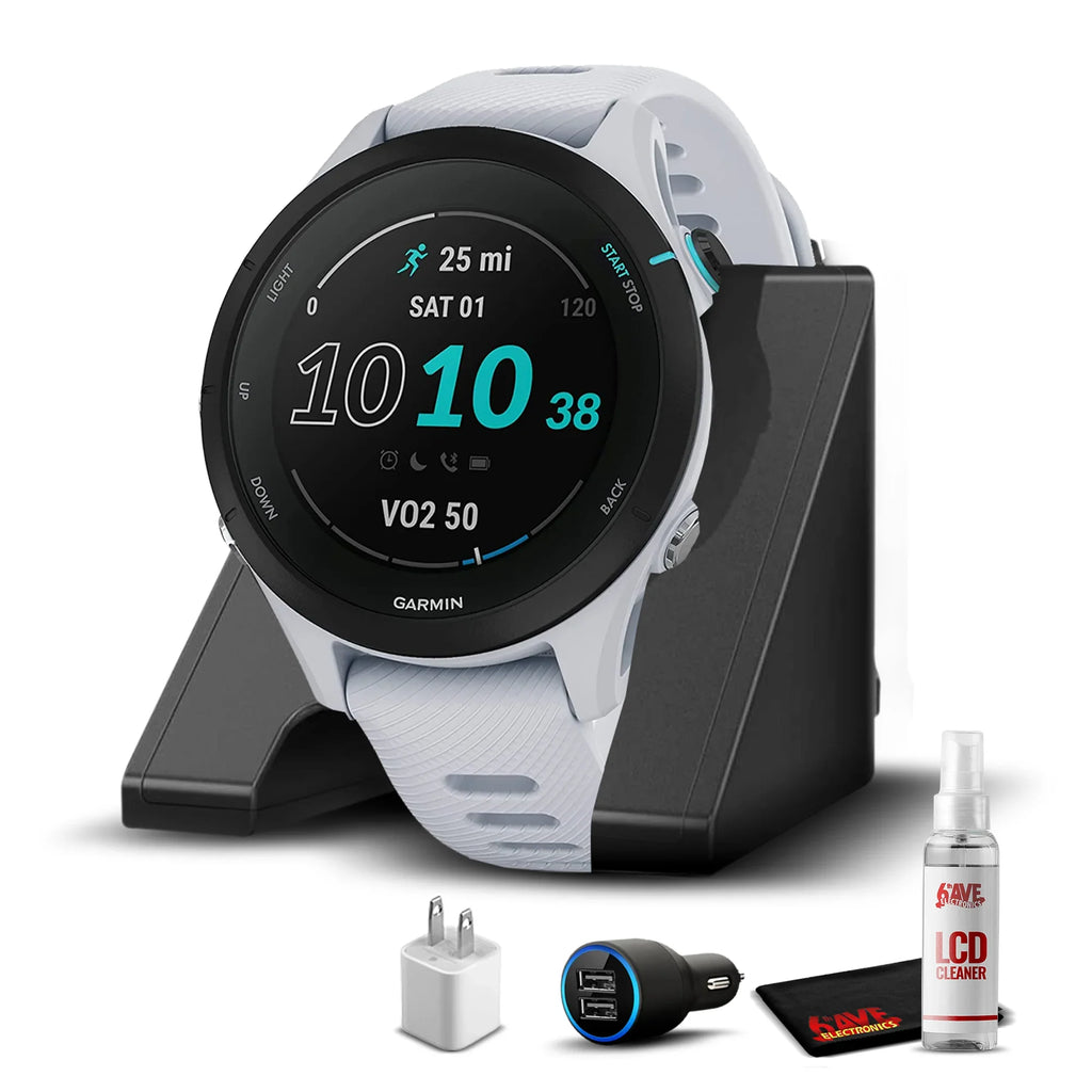 Base, Kit Smaller Smartwatch Charging 255S Garmin Insights, USB GPS Running Forerunner Car/Wall Cleaning 6Ave Whitestone Long-Lasting Advanced Adapters Music, Music, Battery, & with with