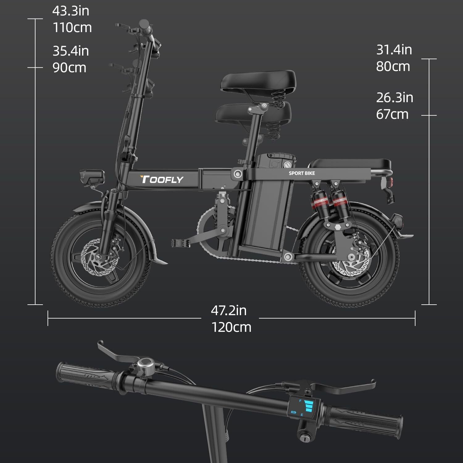 Folding Bicycle 48V Bike Electric Adult 2024 Toofly for 14" Ebike 15Ah-City 400W