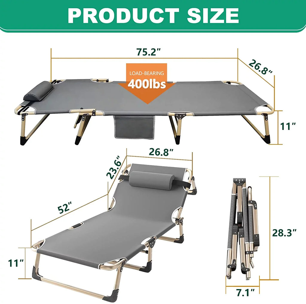 Chaise Chair,Camping Patio Garden Recliner Adjustable Mattress, Lounge Outdoor/Indoor ABORON Portable Pillow Folding and for 4-Fold with Beach Cot,