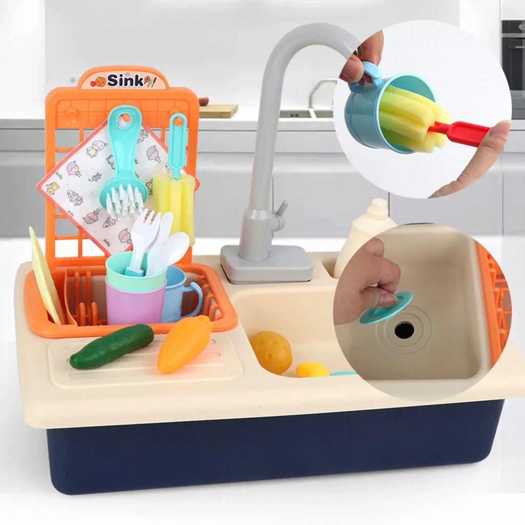 for Children Electric Board Board Role Kitchen System Water for Toys Playing Girls Running Pretend Toys Game Dishwasher Sink Play House Boys Toddlers With Cycle Automatic Play Water Toy Alphabet