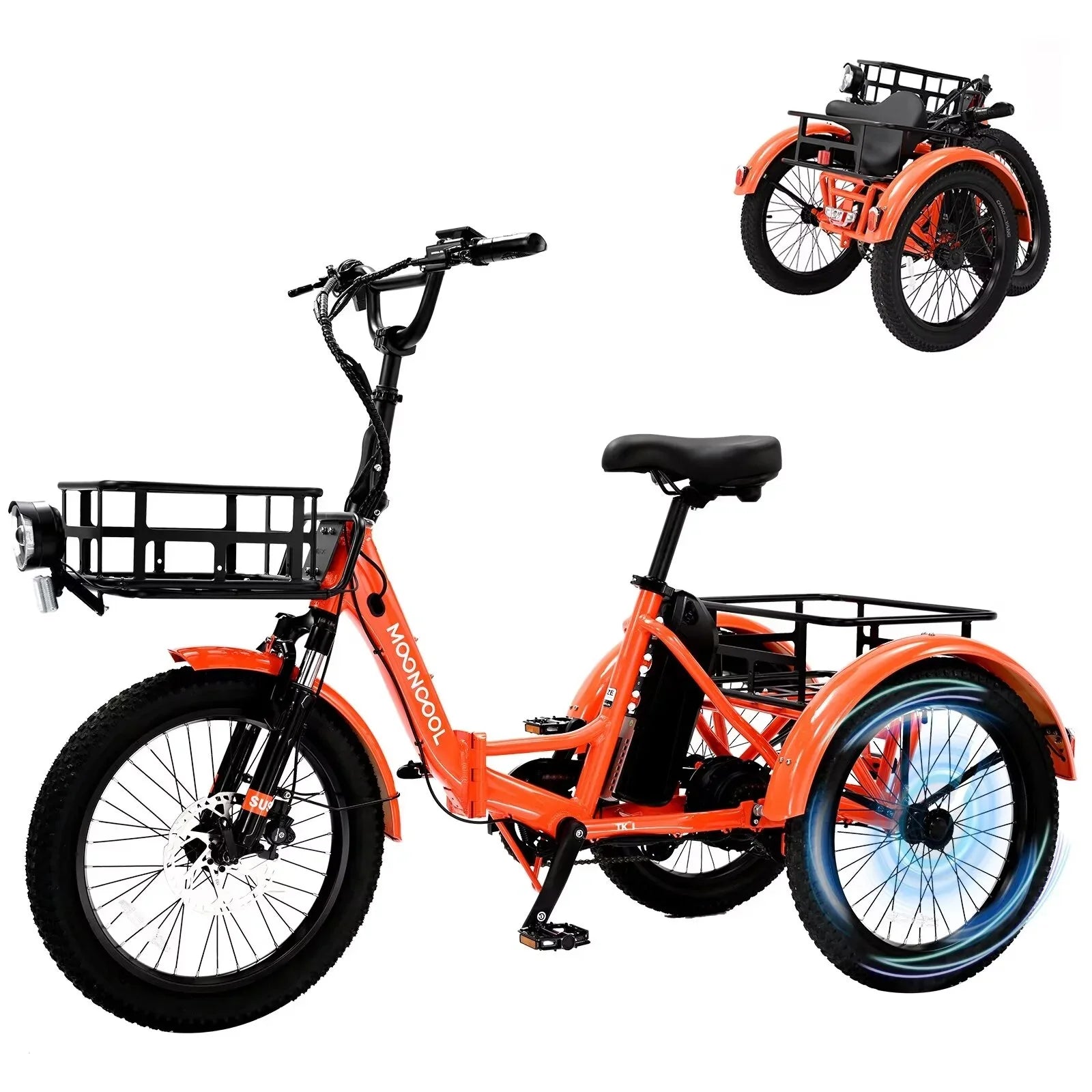 Bikes, 3 Tire MOPHOTO Women, Men Motorized Electric 48V for Folding Step-Thru Tricycle Tricycle Electric Wheel Electric Senior, 14.5Ah 1-Speed for Fat 20" Electric Adult, 16MPH Trike 500W