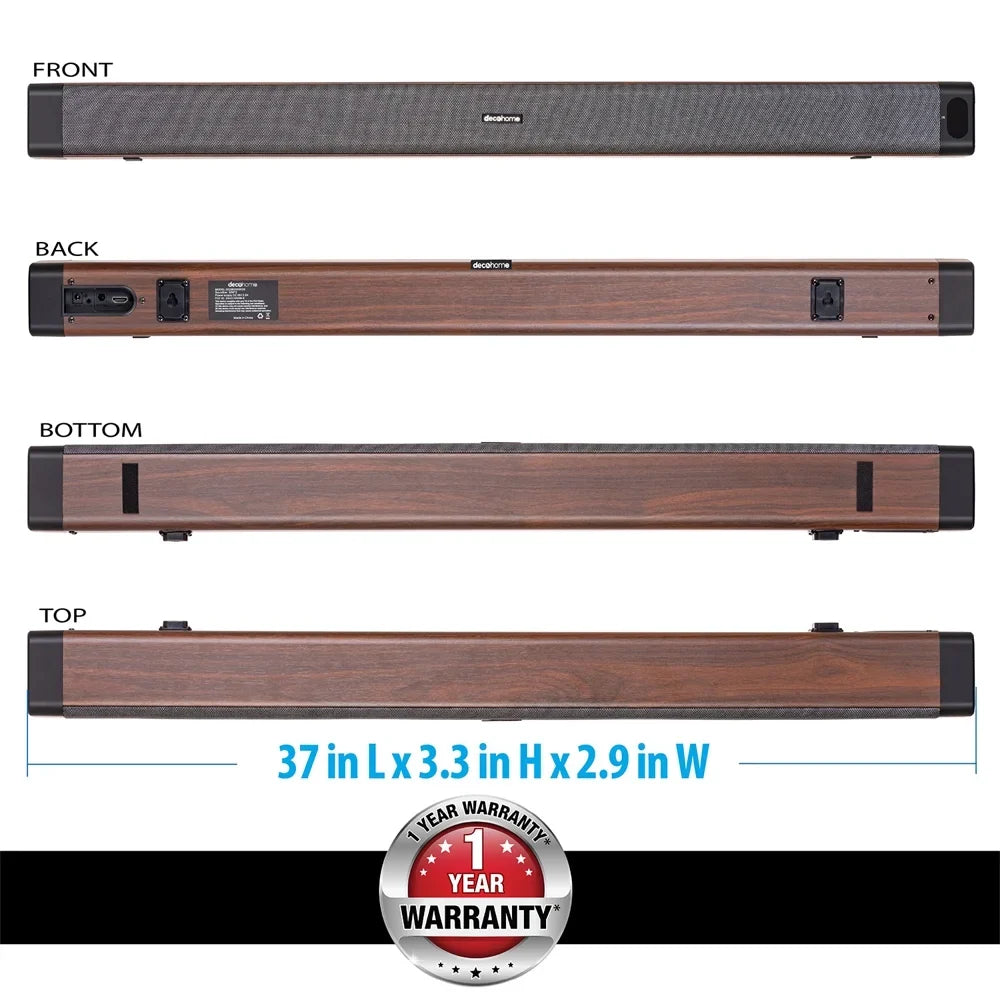 Deco SB200WOD Year Soundbar 60W 1 and Warranty Drivers 2.5" Extended Gear Dual 2.0 with Built-in Channel Four with Bundle Subwoofers
