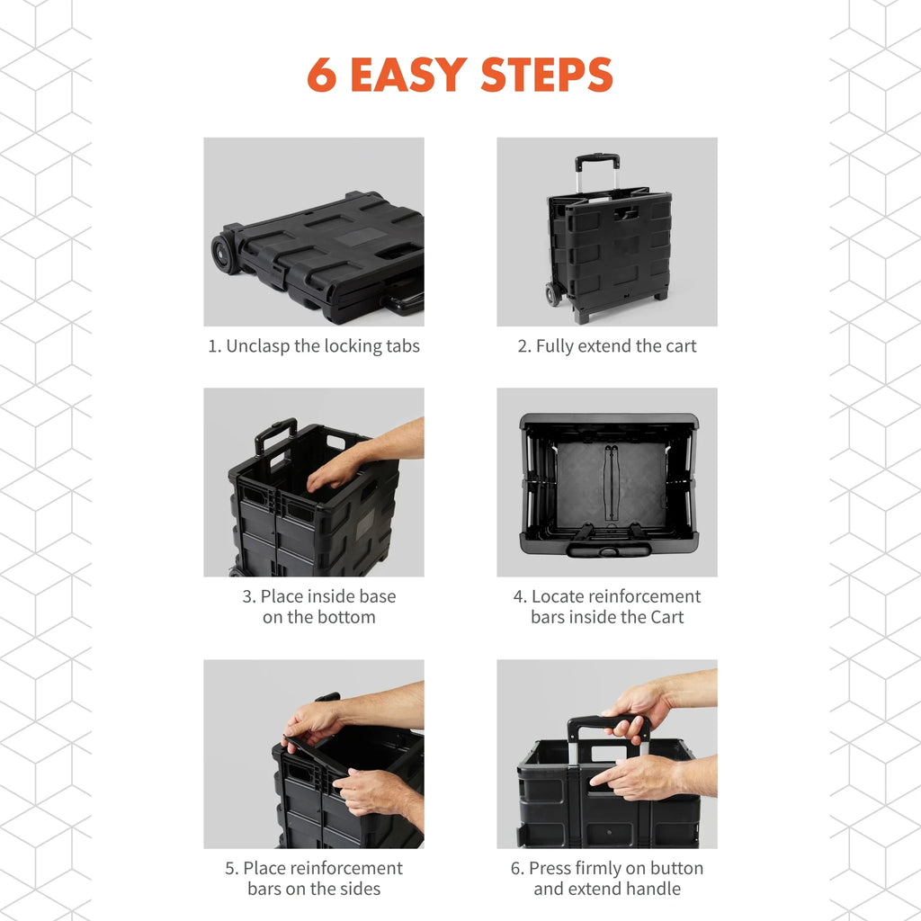 Garden, Ultra-Slim Utility-carts, Handle, Office, Home, Telescopic Rolling use, Black Medium, Pack-N-Roll Storage Collapsible with for School Shopping,