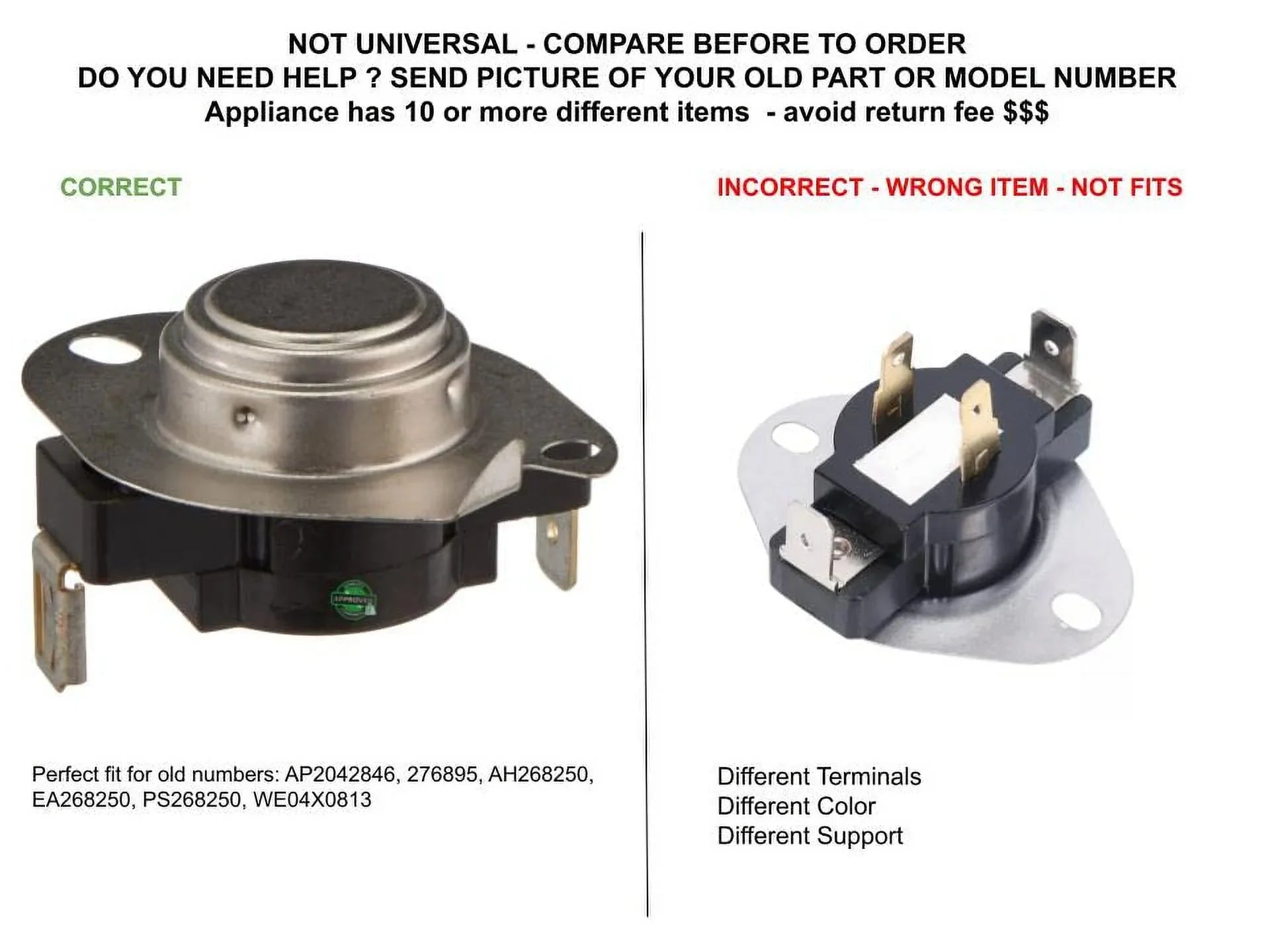 High AP2042846 Limit Thermostat PRO EAP268250 PS268250 Compatible CKD2750 SOLUTIONS GLOB PD00049042 with GE, Hotpoint,