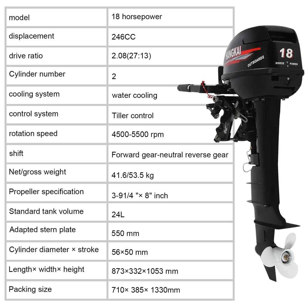 Long Alloy Motor System 18 w/CDI 246cc Outboard Stroke Cooling Boat 2 Shaft Aluminum Engine Water HP Wuzstar Boat Fishing Motor,