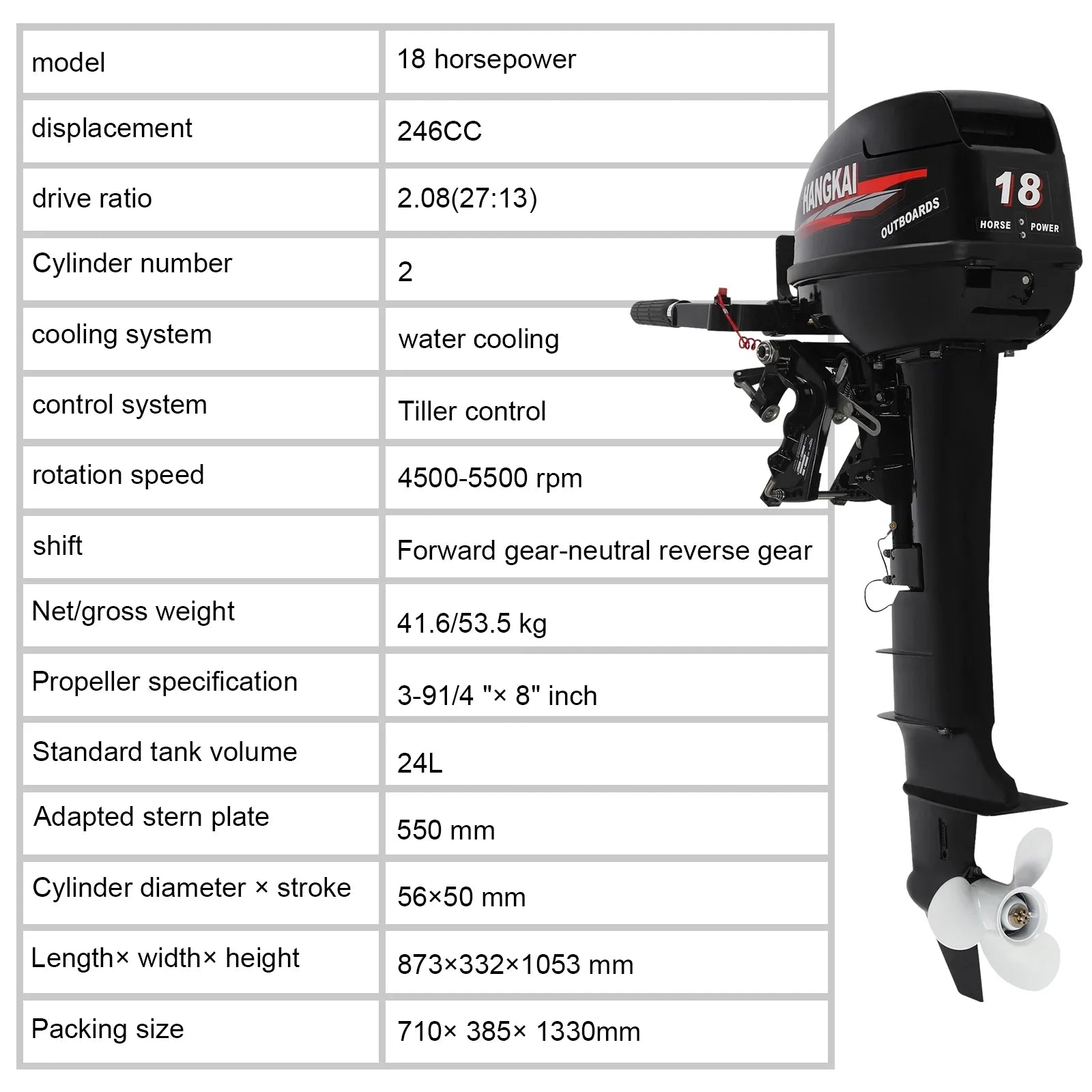 Long Alloy Motor System 18 w/CDI 246cc Outboard Stroke Cooling Boat 2 Shaft Aluminum Engine Water HP Wuzstar Boat Fishing Motor,