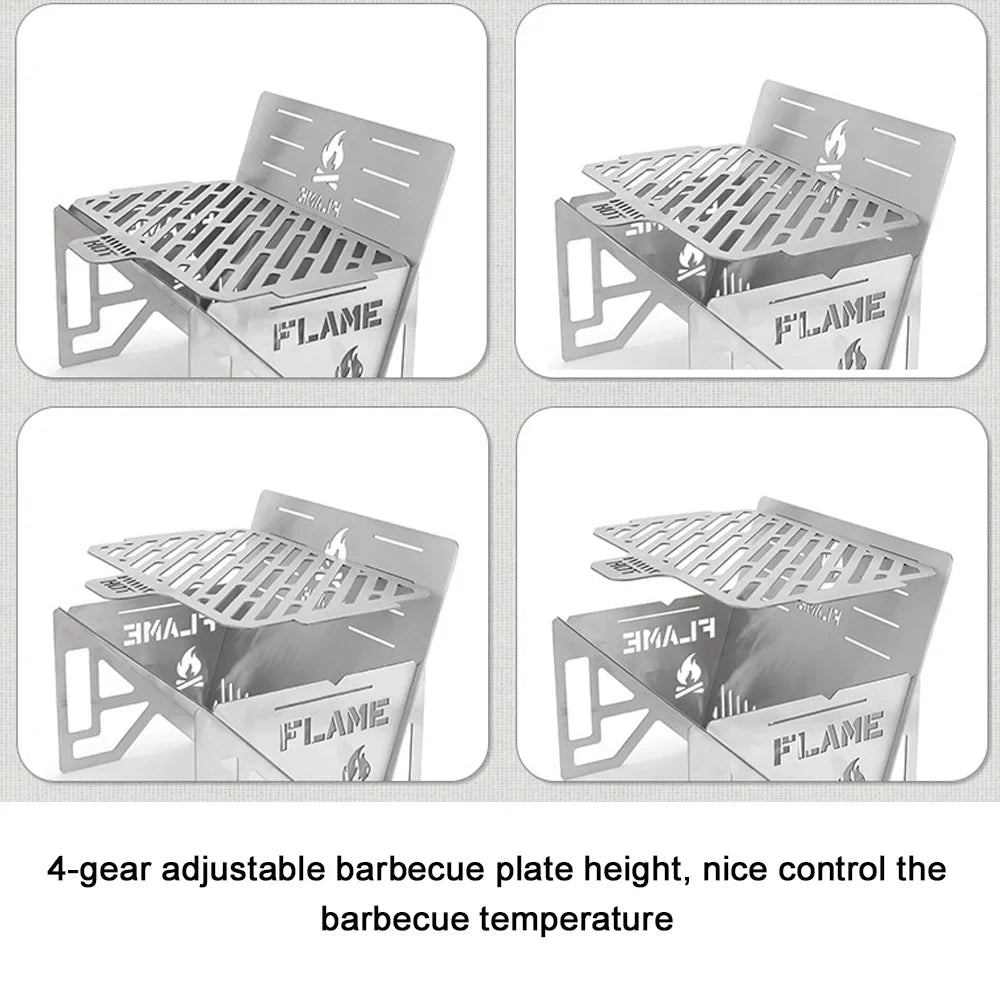 Cooking Furnace Stainless Firewood Furnace Steel Outdoor Picnic Camping Multifunctional BBQ Accessory Stoves Anself Detachable Portable